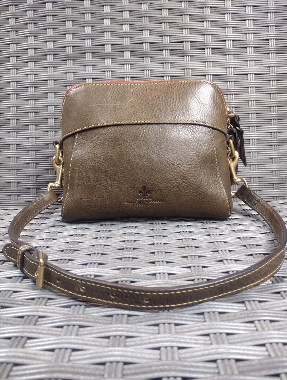 Olive Green Leather Crossbody Bag - Compact Everyday Shoulder Bag